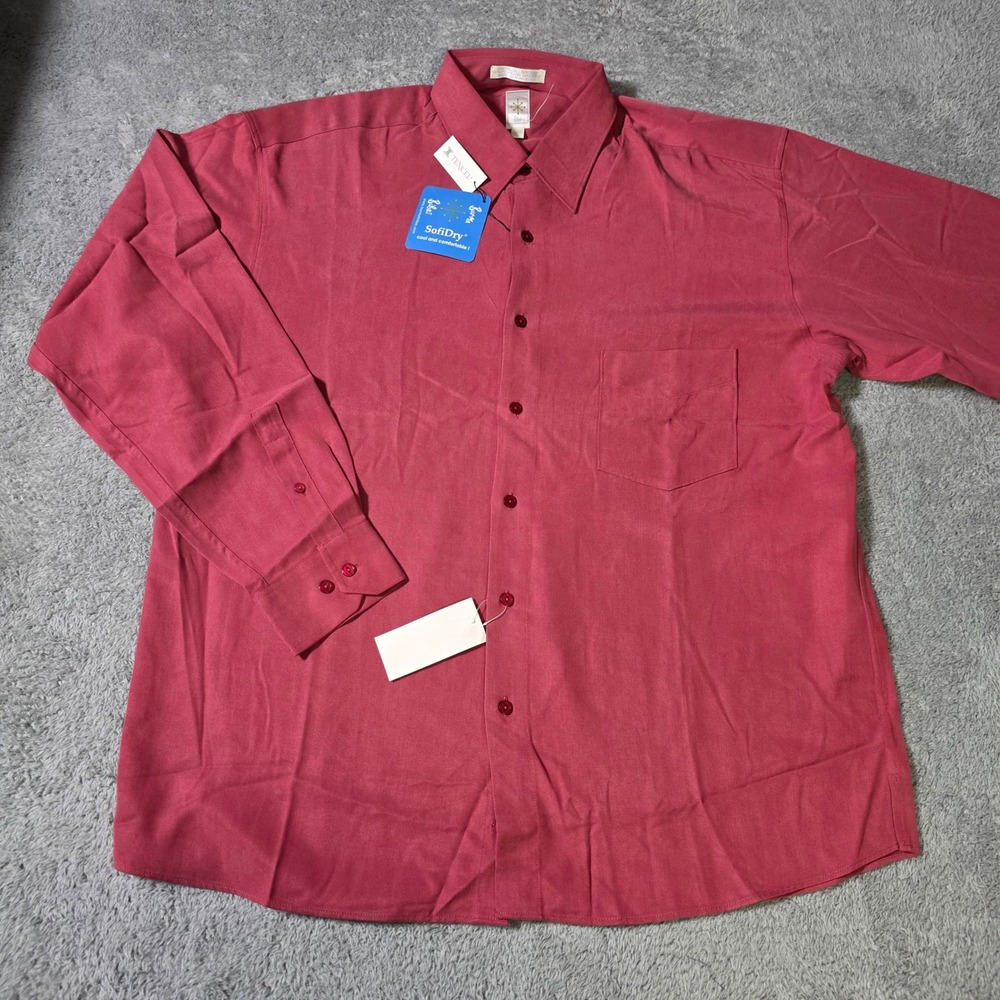 Burma Bibas Mens Large Button‎ Down Shirt Red Tencel Sofidry Long Sleeve 7724